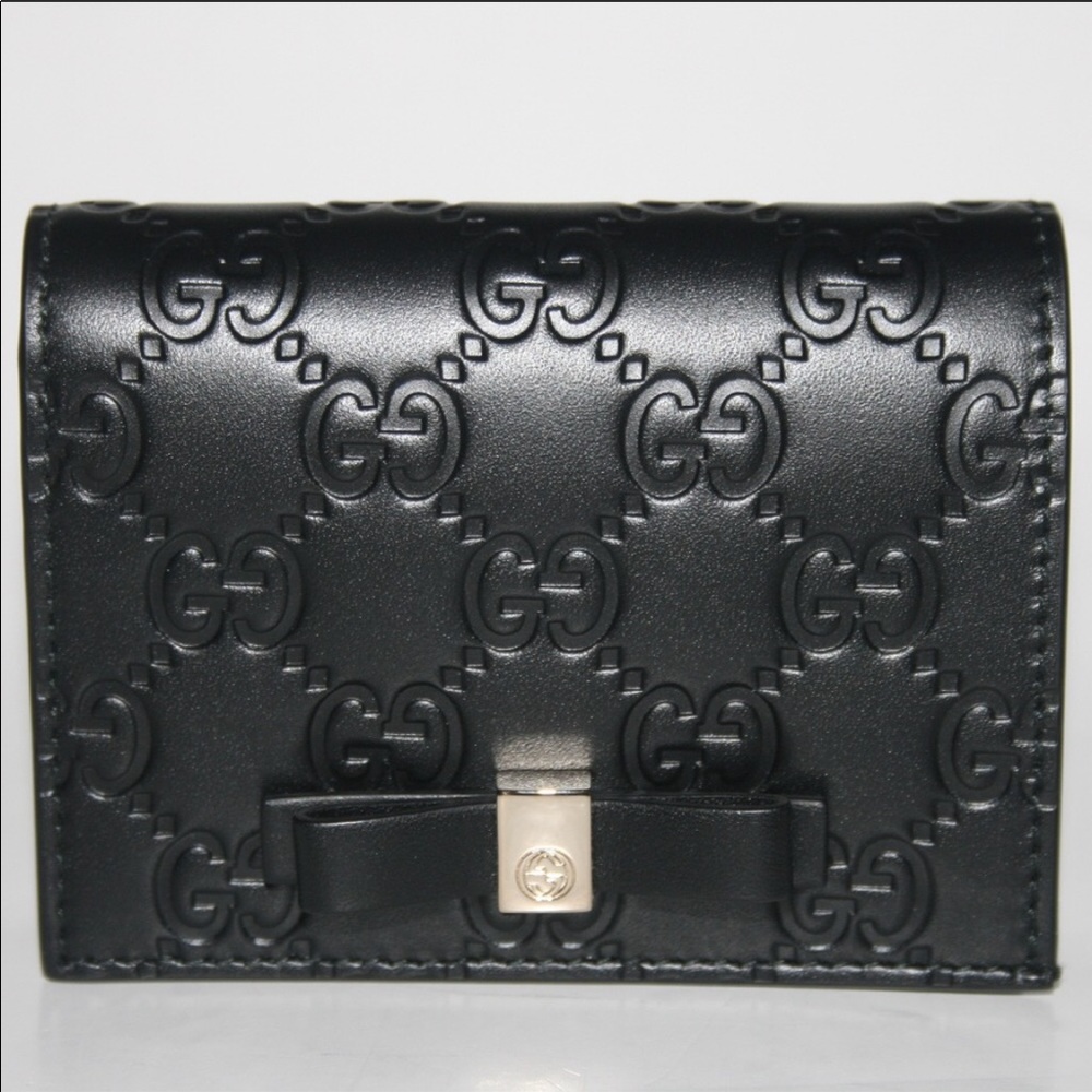 🆕 Gucci Guccissima Signature Bow Card Case Wallet